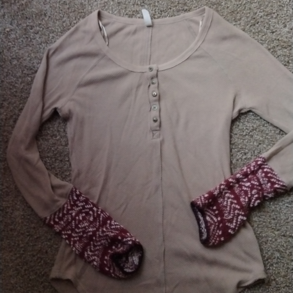 Free People button up thermal top sweater cuff sle